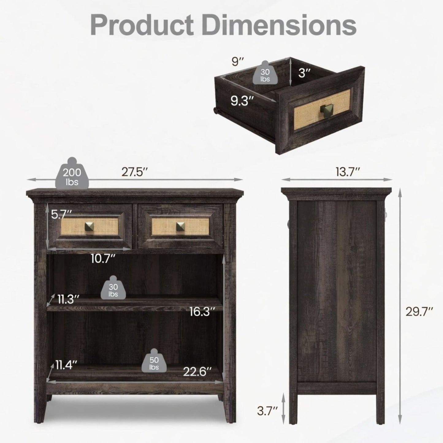 Storage Cabinet With 2 Drawers And 2 Shelves - Coffee