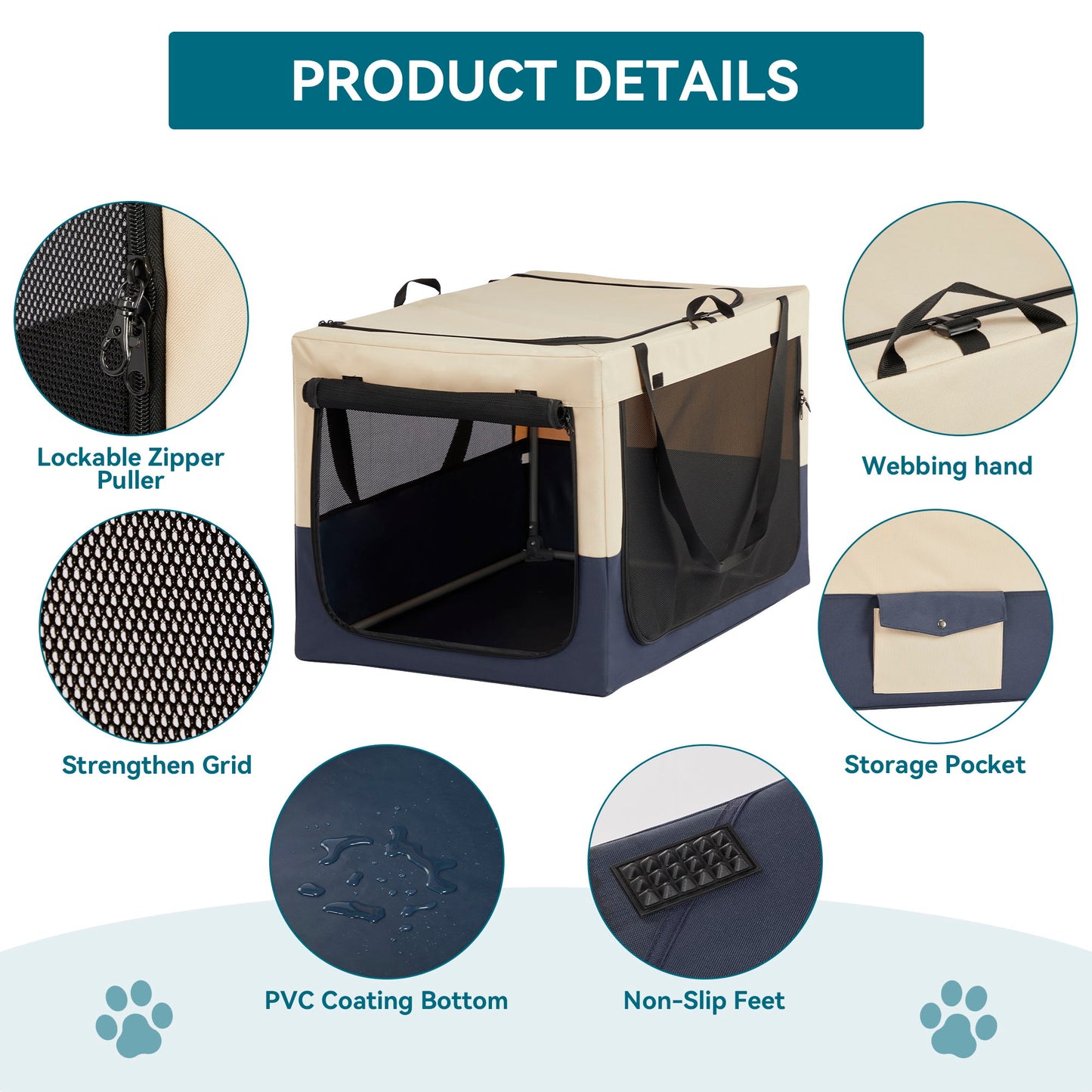 Dog Crates For Dogs, Adjustable Cover By Spiral Iron Pipe, Strengthen Sewing Dog Travel Crate 3 Door Design