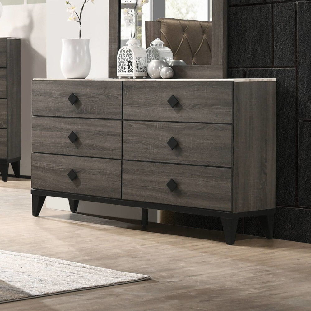 Avantika - Dresser - Faux Marble Top & Rustic Gray Oak