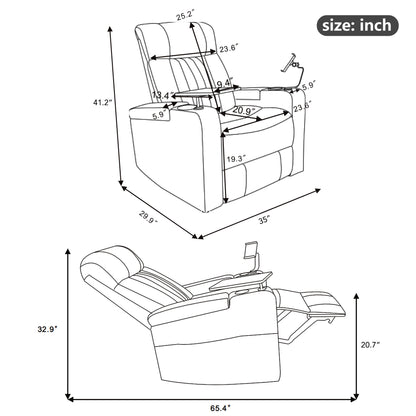 Power Recliner With Storage Arms, Cupholders, Swivel Tray Table And Cell Phone Stand - Brown