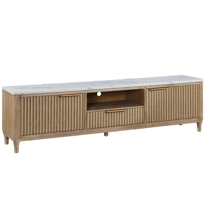 Fluted TV Stand With Accents - Natural Wood / White
