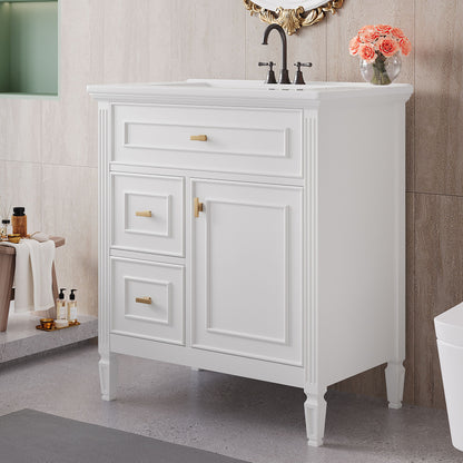 Modern Bathroom Vanity With Sink, 1 Flip Drawer And 2 Drawers, Adjustable Shelf