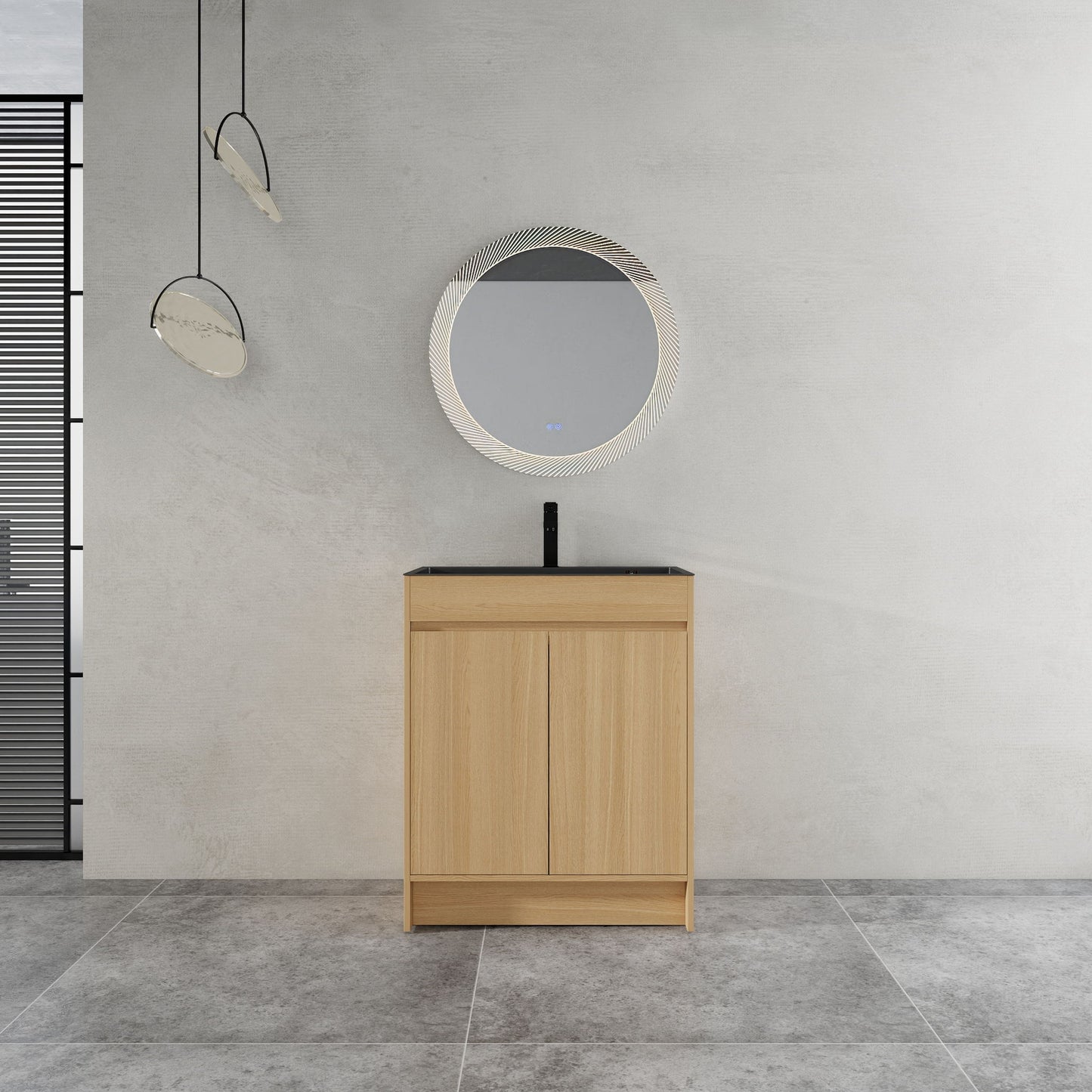 28" Freestanding Bathroom Vanity With Sink, Soft Close Doors - Oak