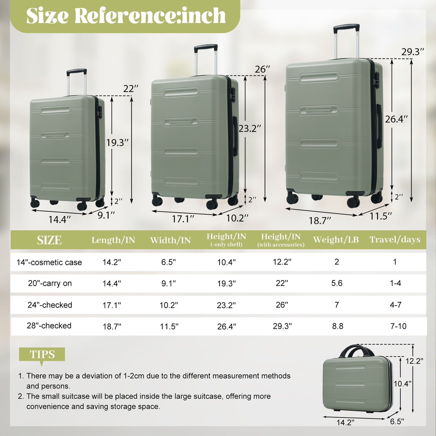 6 Piece Lightweight Hardshell Luggage Set With Double Spinner Wheels, Password Lock