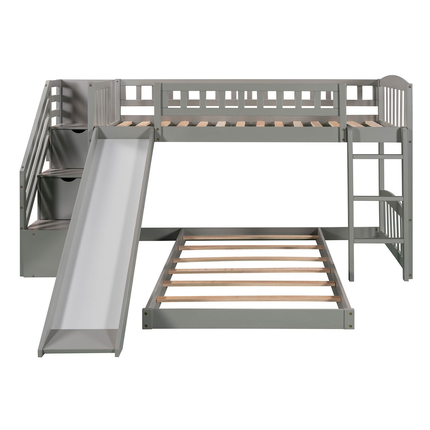 Twin Over Twin Stairway Bunk Bed With Two Drawers And Slide