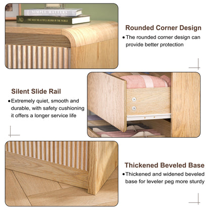 6 Drawer Dresser With Fluted Panel For Bedroom - Beige / Natural