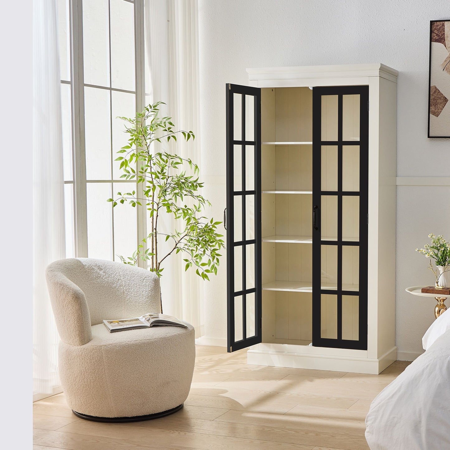 Rustic Style Display Cabinet With Glass Doors For Collectibles