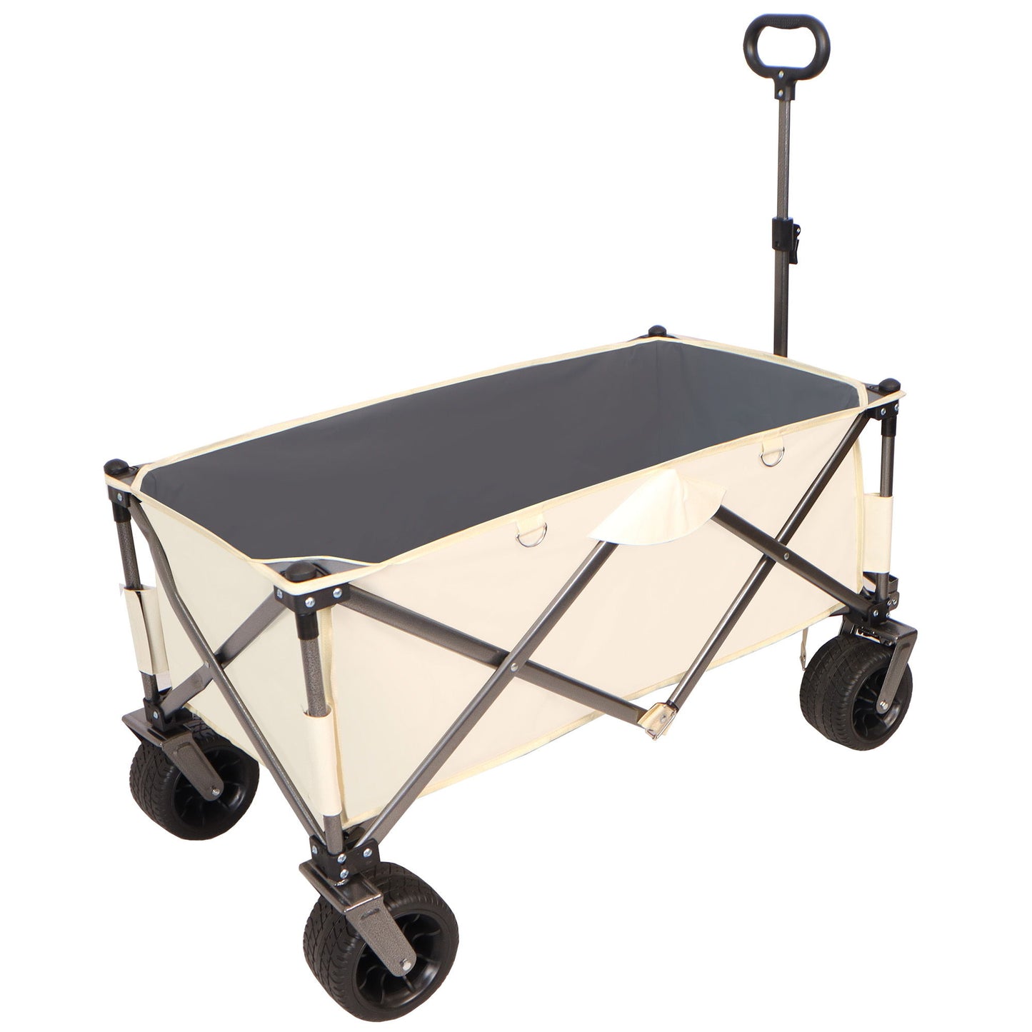 Aluminum Alloy Folding Wagon, Heavy Duty Utility Beach Wagon Cart For Sand With Big Wheels, Adjustable Handle & Drink Holders For Shopping, Camping, Garden And Outdoor