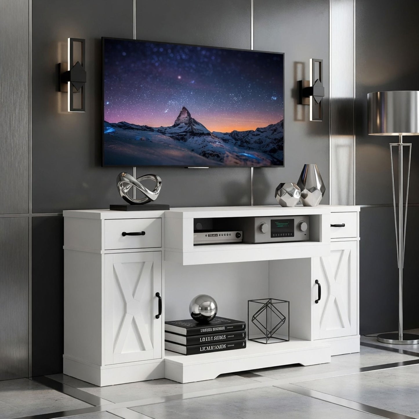 TV Stand With Adjustable Shelves & Double Doors