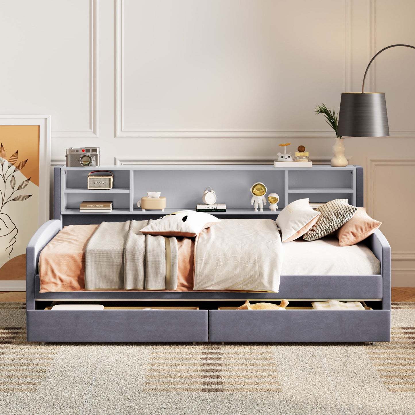 Luxurious Upholstered Platform Bed With Storage Drawers