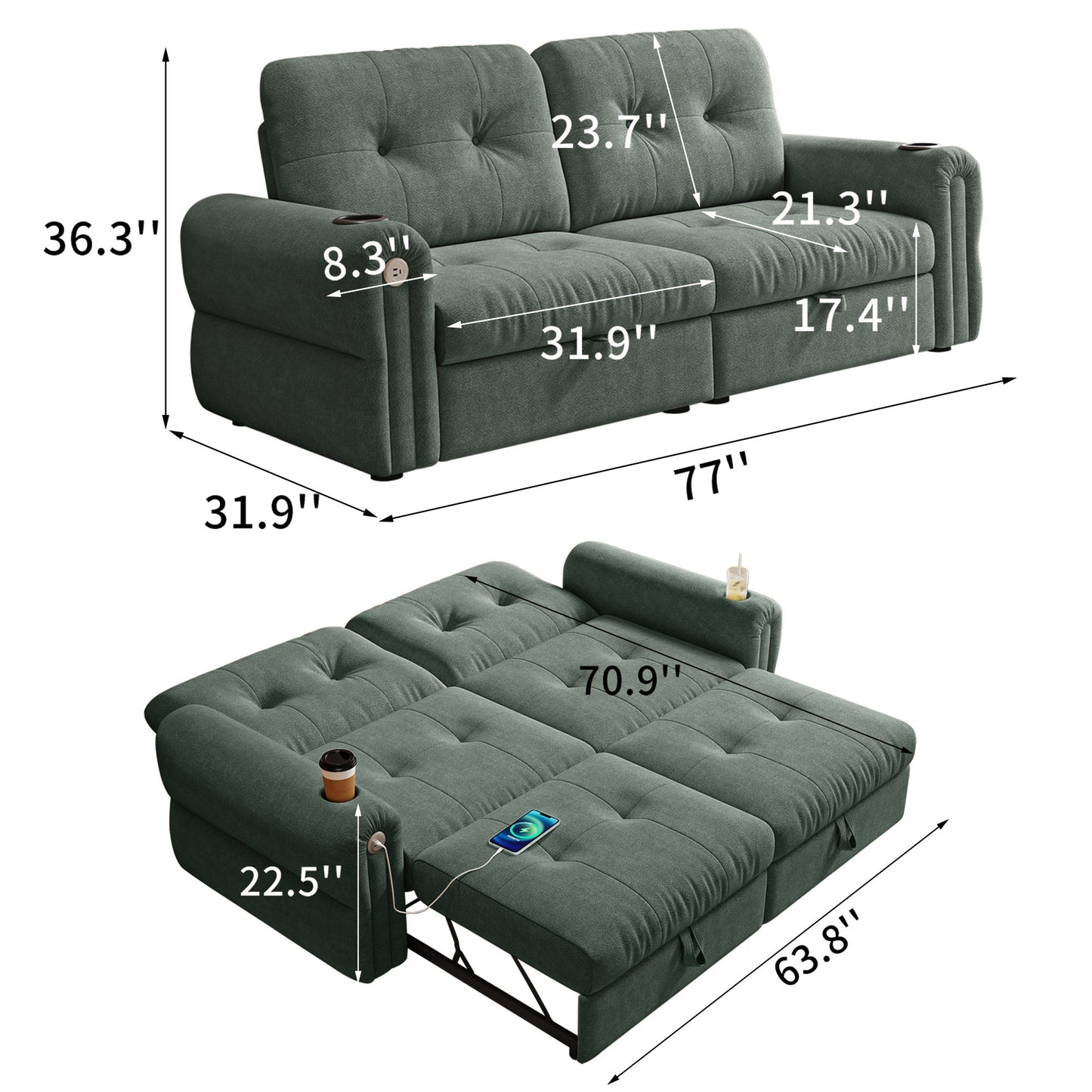Cloud Like Convertible Sofa Bed With For Living Room