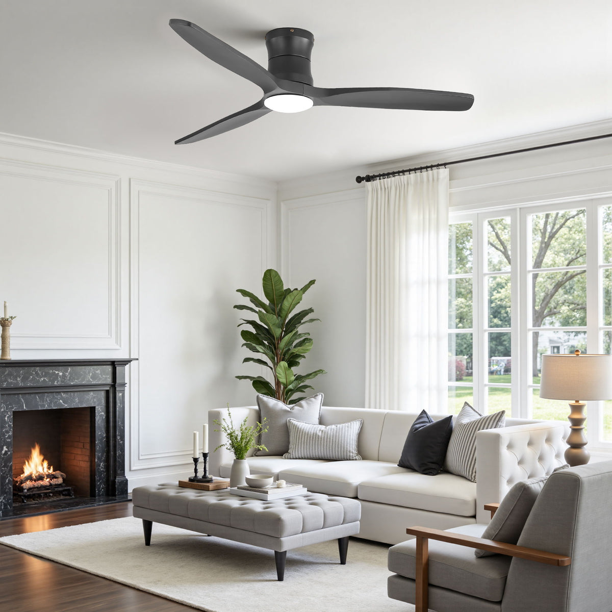52" Ceiling Fan With Light, Dimmable DC Reversible Motor, 3 Blades