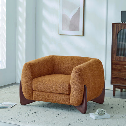 Modern Upholstered Boucle Arm Chair With Tuxedo Design And Triangular Legs