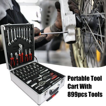 899 Piece Home Repair Tool Set With Rolling Plastic Toolbox, 4 Drawers, General Household Maintenance Kit