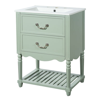 Wave Design Bathroom Vanity With Sink, 2 Drawers And Open Shelf