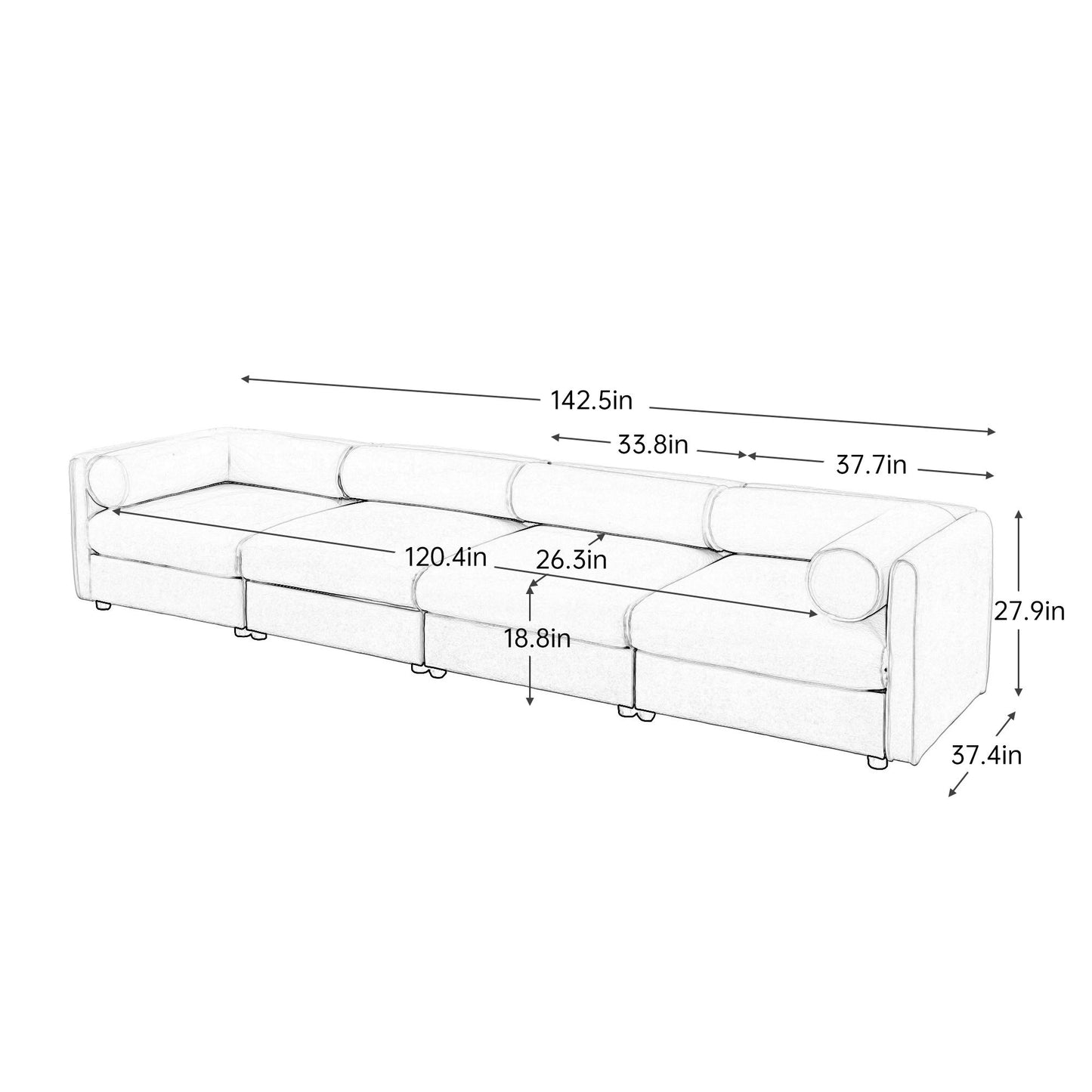 Stylish Chenille Sofa With Storage Seat And Cylindrical Backrest