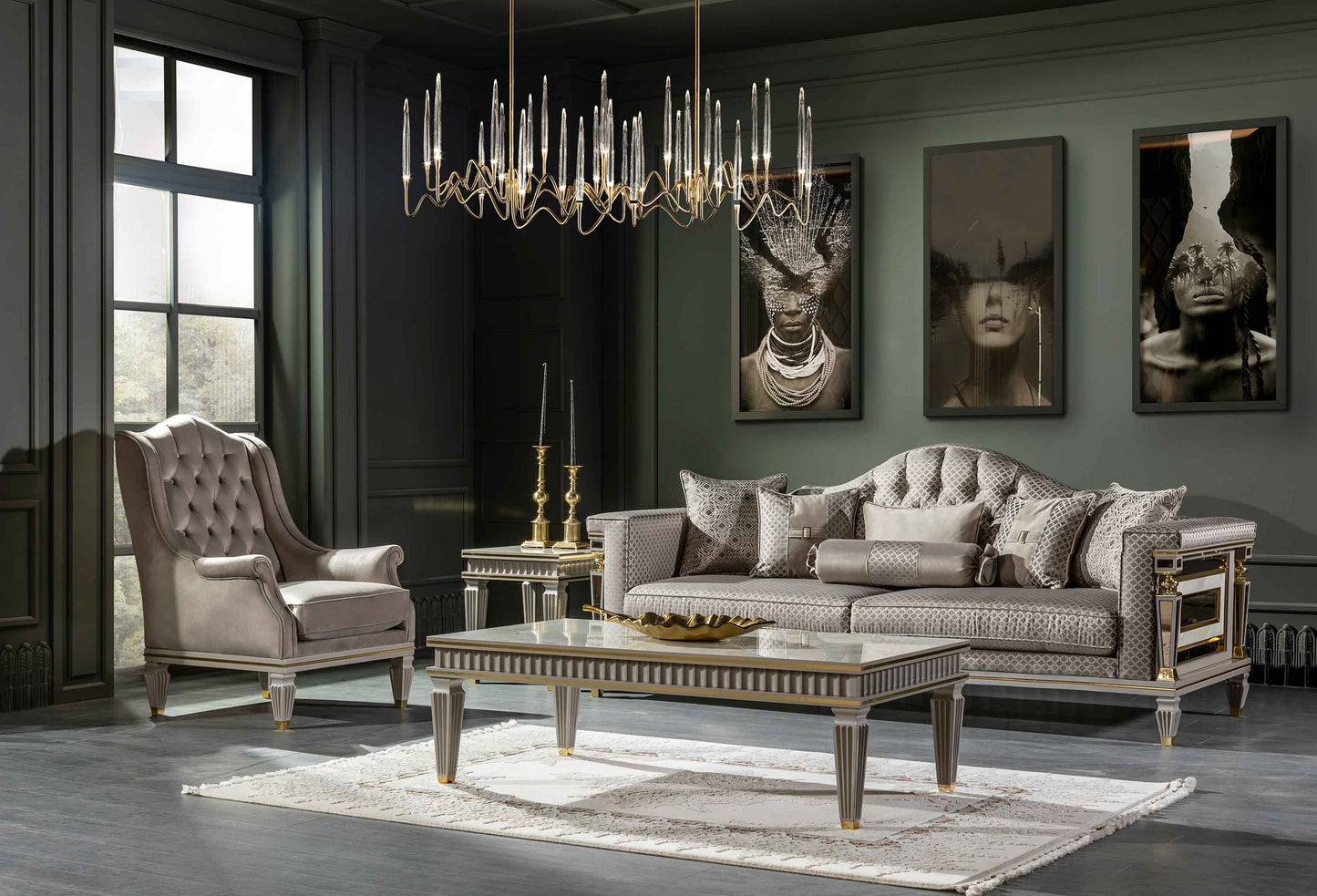 Gray mirror sofa set